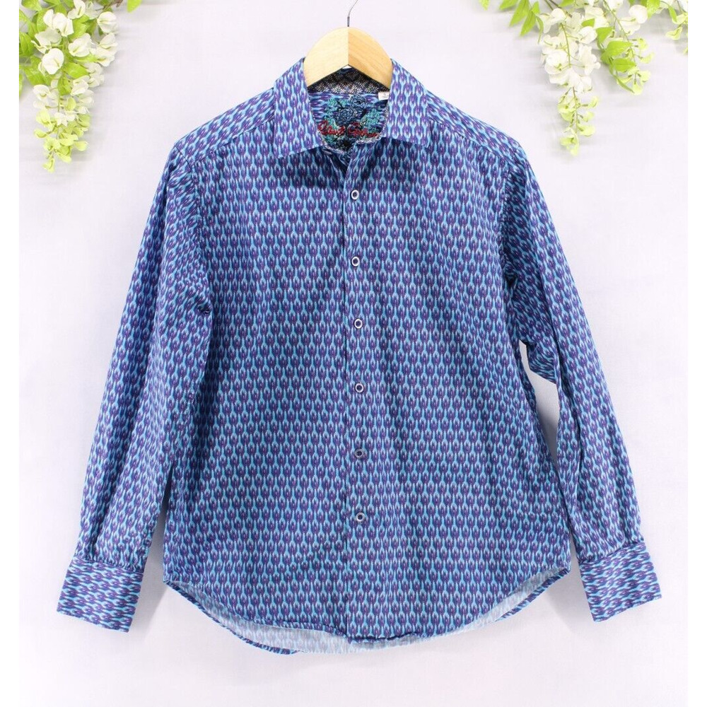 Robert Graham Men's Blue Purple Classic Fit Shirt Flip Cuff Sleeve Size S